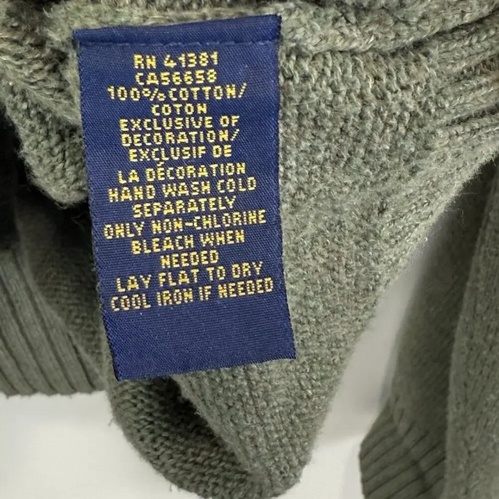 Polo Ralph Lauren Mens Sz XL Button Mock Neck Army Green Cotton Pullover Sweater